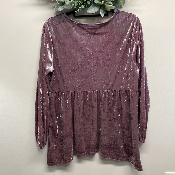 NWOT Style & Co Embroidered Lace Up Crushed Velvet Long Sleeve Blouse M - Picture 3 of 16